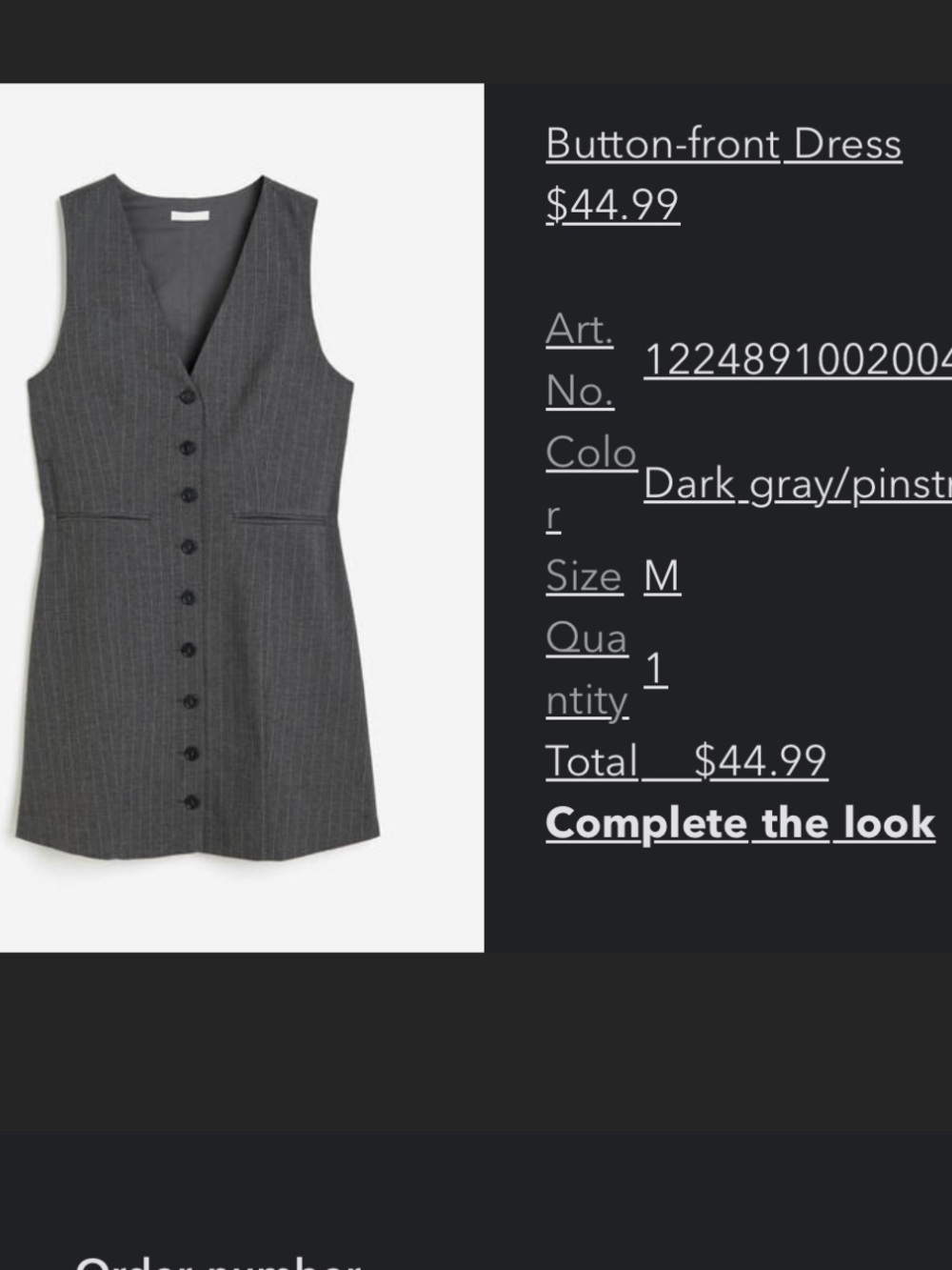 H&M Gray Pinstriped Button-Front Dress